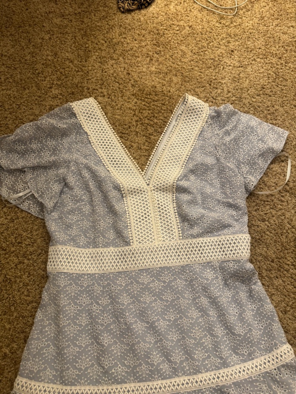 Light Blue Eyelet Lace Fit-and-Flare Dress with Crochet Trim - Picture 4 of 5